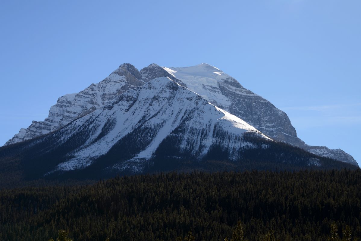 13A Mount Temple North Face Afternoon From Trans Canada Highway Driving Between Banff And Lake Louise in Winter